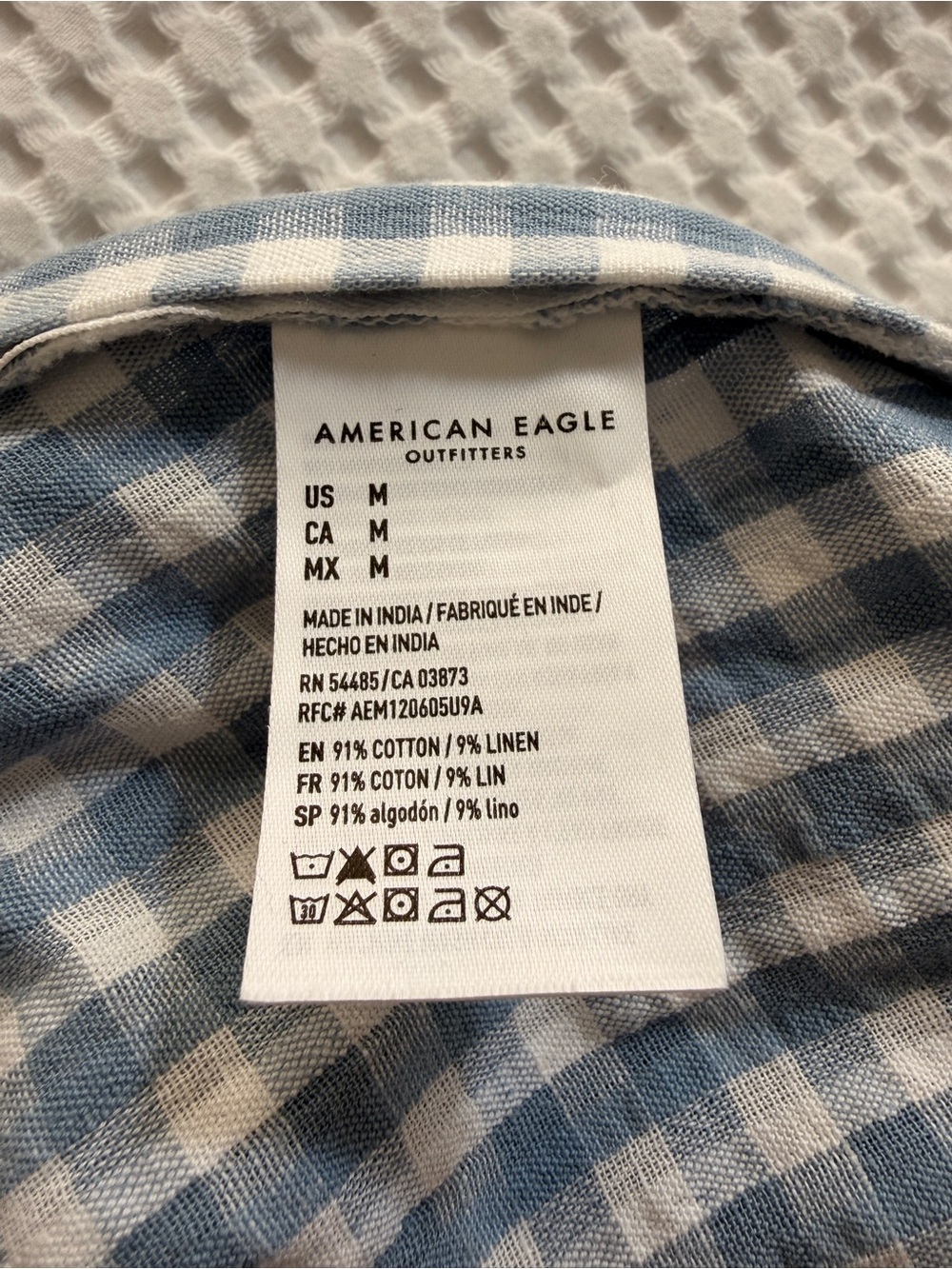 AE Linen-Blend Blue Gingham Midi Skirt - Picture 5 of 6